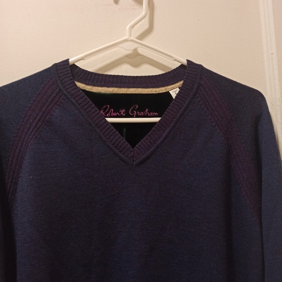 Robert Graham Cottage V-Neck Sweater Dark Navy Blue Wool Cashmere Men's - Picture 3 of 11